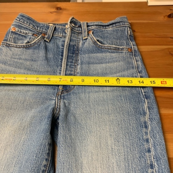 Levi’s Ribcage Straight High Rise Faded Blue Denim Jeans with Button Fly - Picture 12 of 17